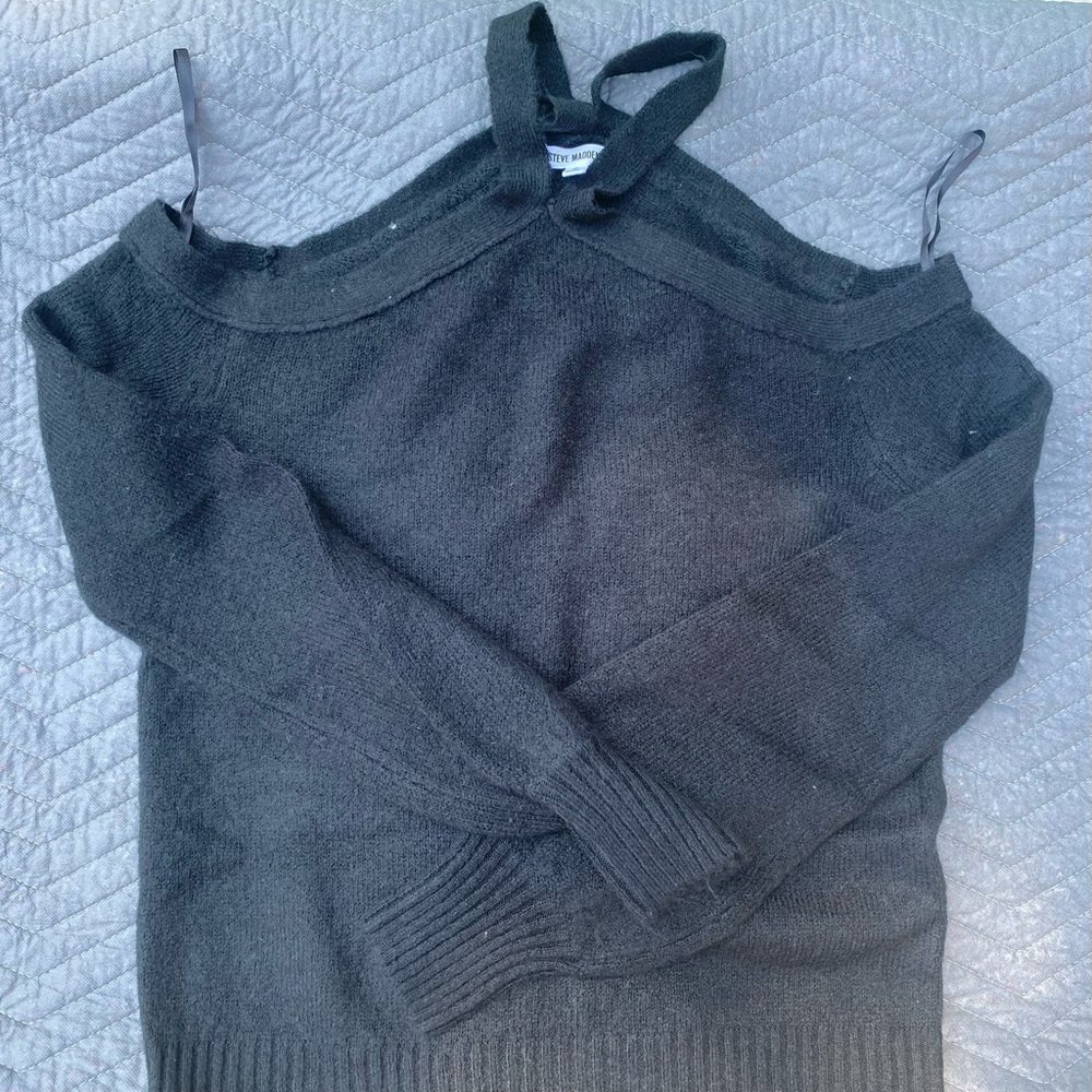 Black cold shoulder sweater